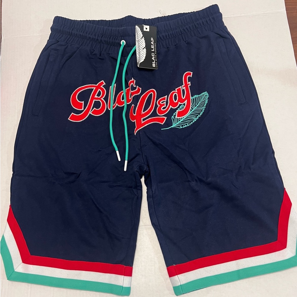 Men's Navy Shorts with Red and Green Accents, Blac Leaf size L